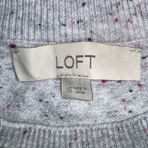 LOFT XS Women's Gray Sweater with Pink & Teal Accents